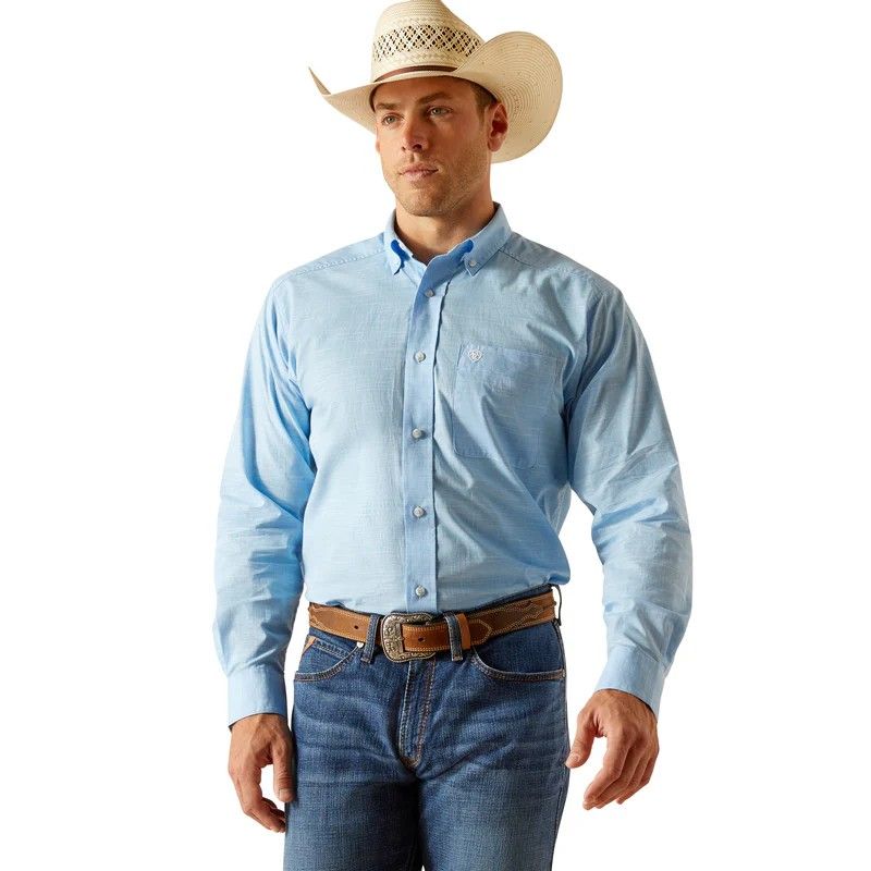 Ariat Men's Solid Slub Classic Fit Shirt - Coast Azure Blue