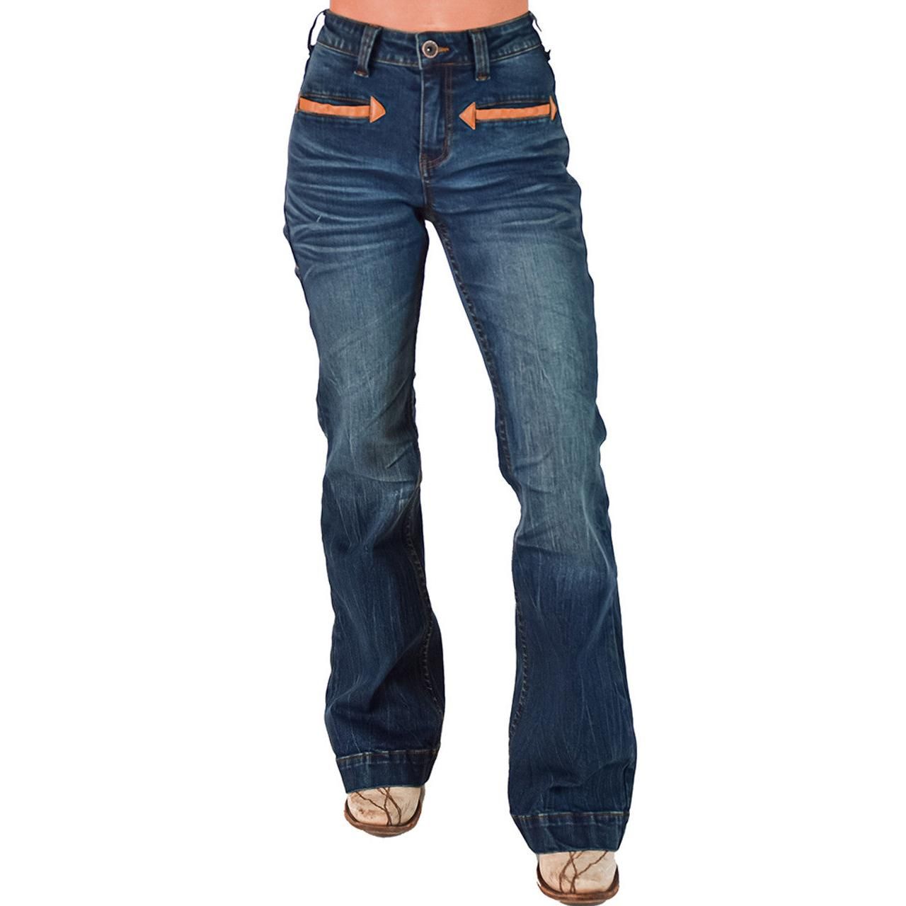 Cowgirl Tuff Women's Western Bootstitch Trouser Jeans- Medium Wash