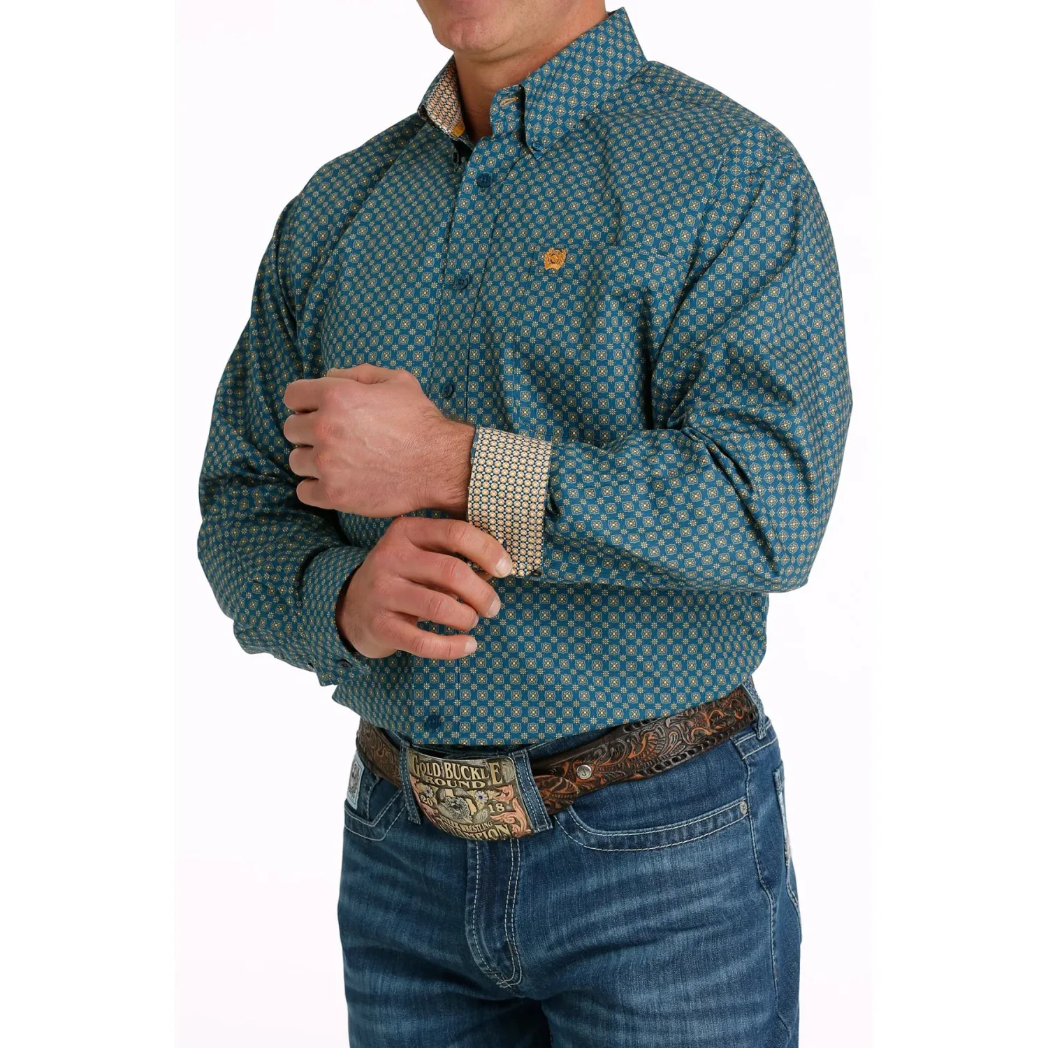 Cinch Men's LS Print Shirt - Blue - MTW1105659, Size: XS