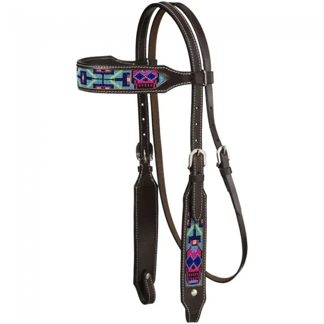 Beaded Sugar Skull Brow H/S, Color: Pink