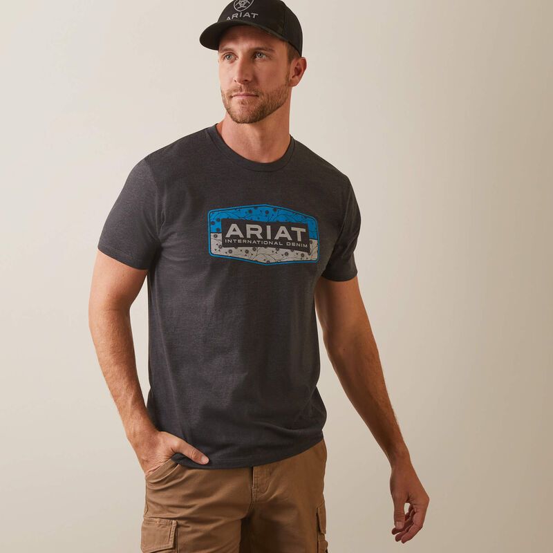 Ariat Men's Ariat Floral Block SS T-Shirt Charcoal Heather
