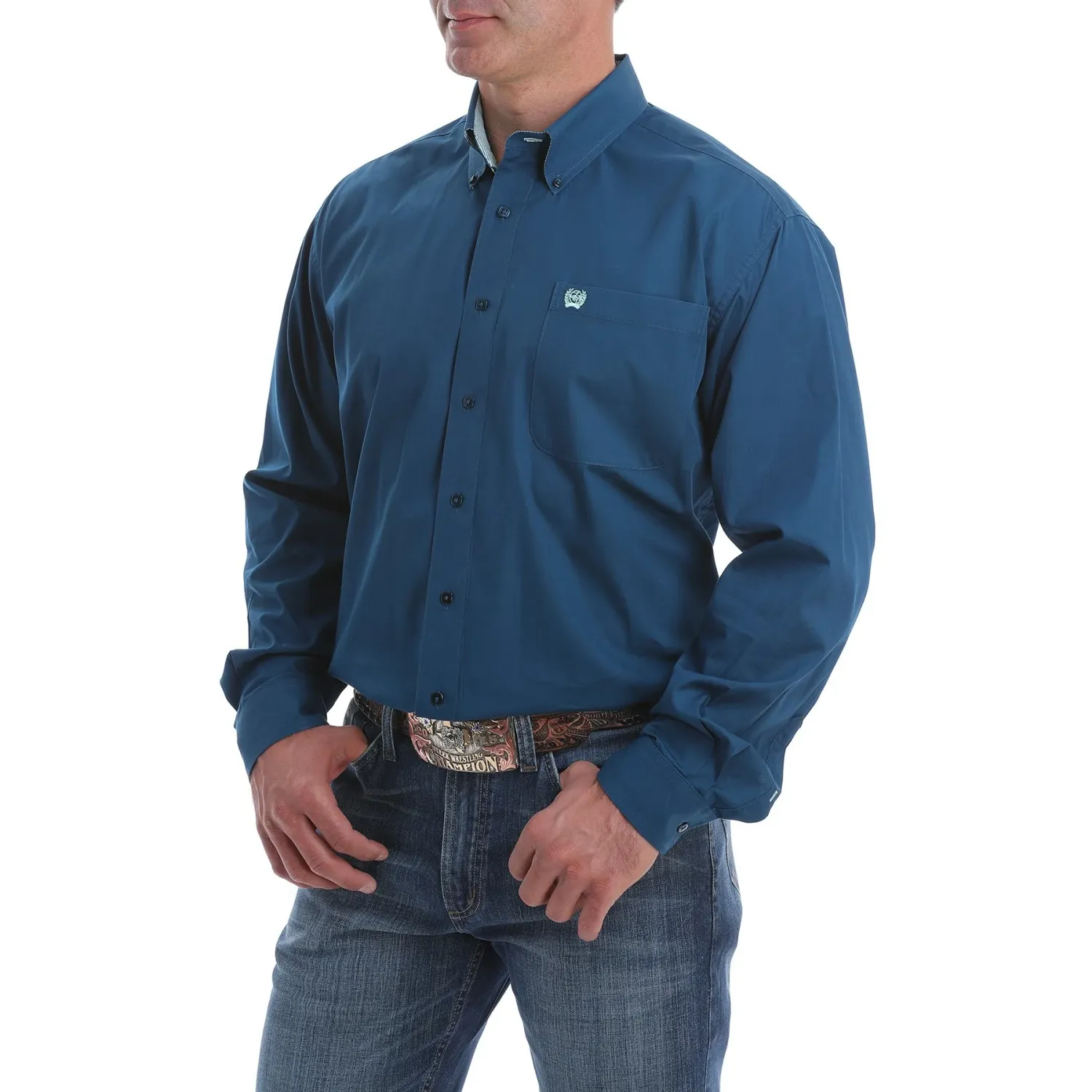 Cinch Men's LS Solid Blue Shirt, Size: SMALL