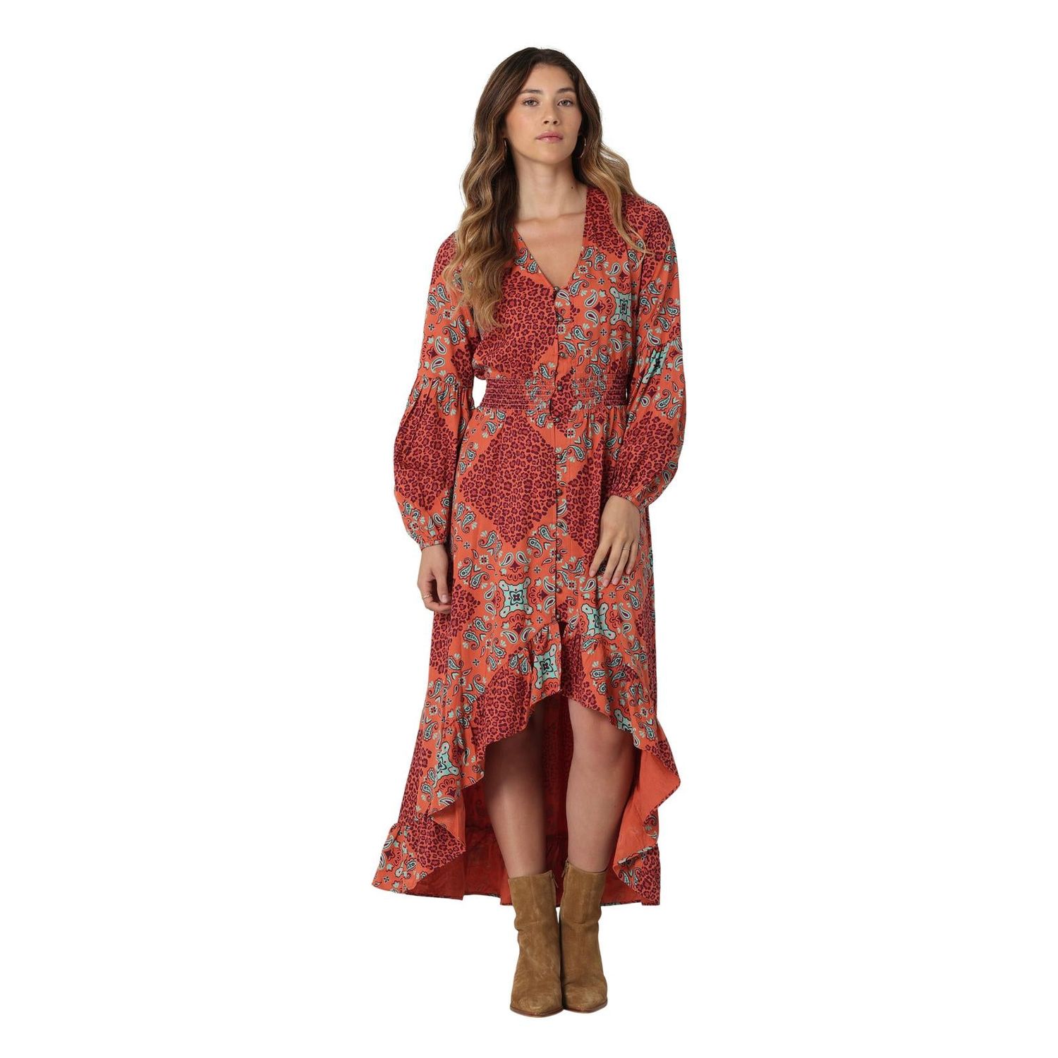 Wrangler Women's Retro Western Vintage Dress - Animal Orange