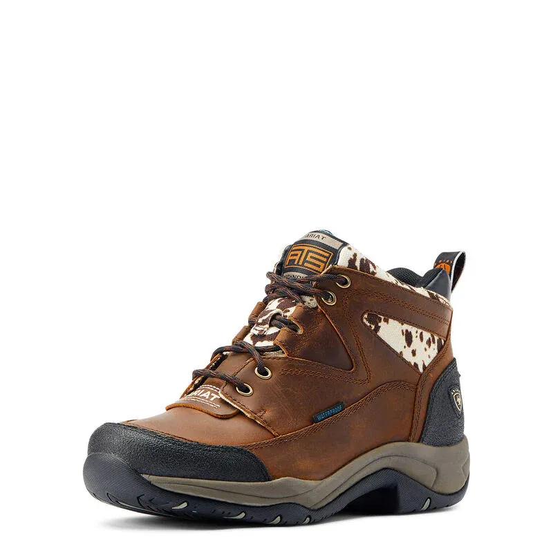 Ariat Women's Terrain Waterproof Western Boots - Distressed Brown/Speckled Cow Print, Size: 5.5