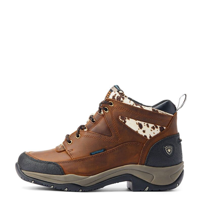 Ariat Women's Terrain Waterproof Western Boots - Distressed Brown/Speckled Cow Print