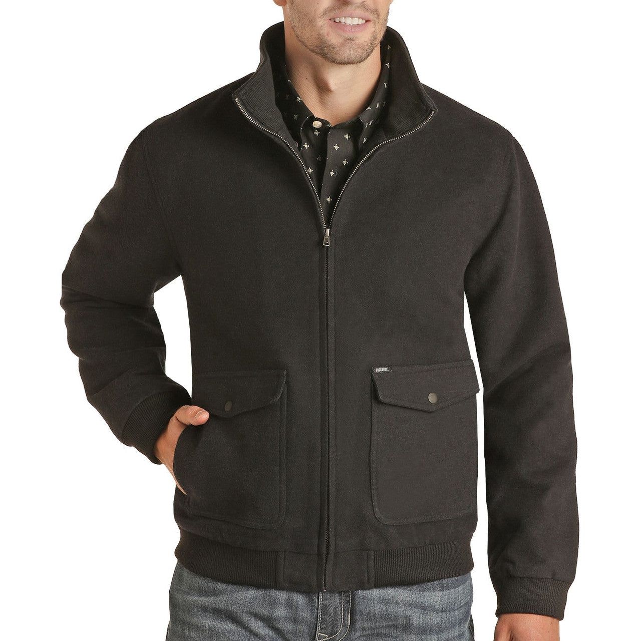 Rock &amp; Roll Men's Cotton Solid Bomber - Black