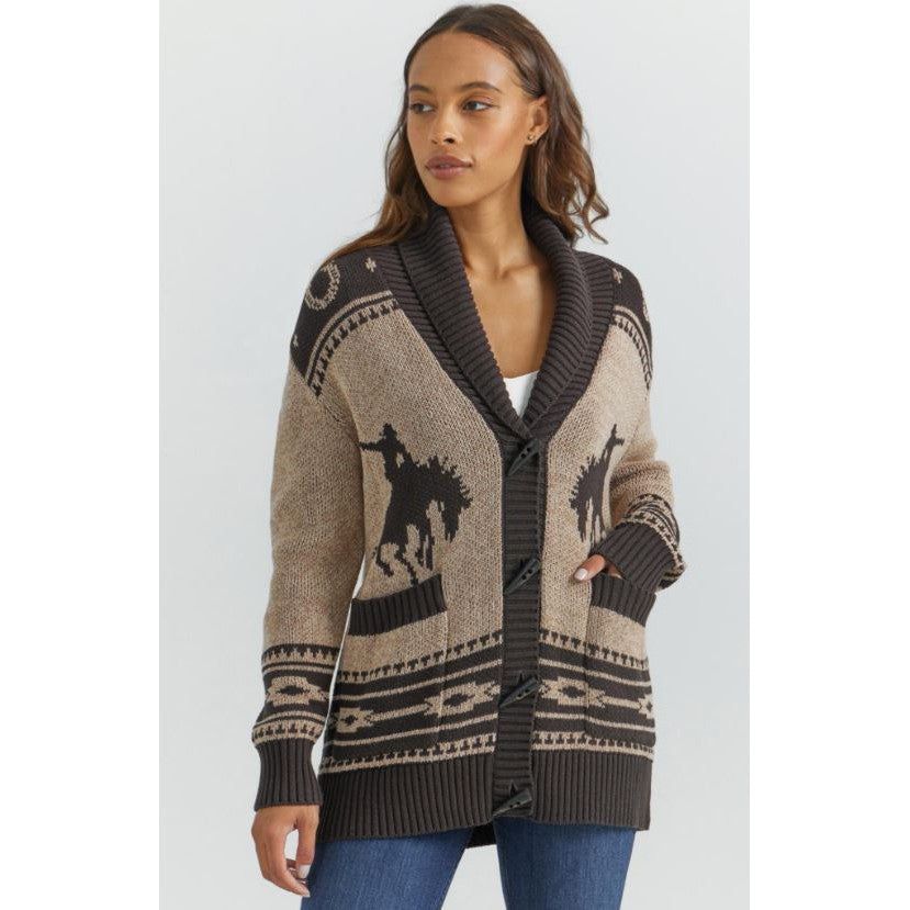 Wrangler West Women's Western Vintage Cardigan - Brown/Tan