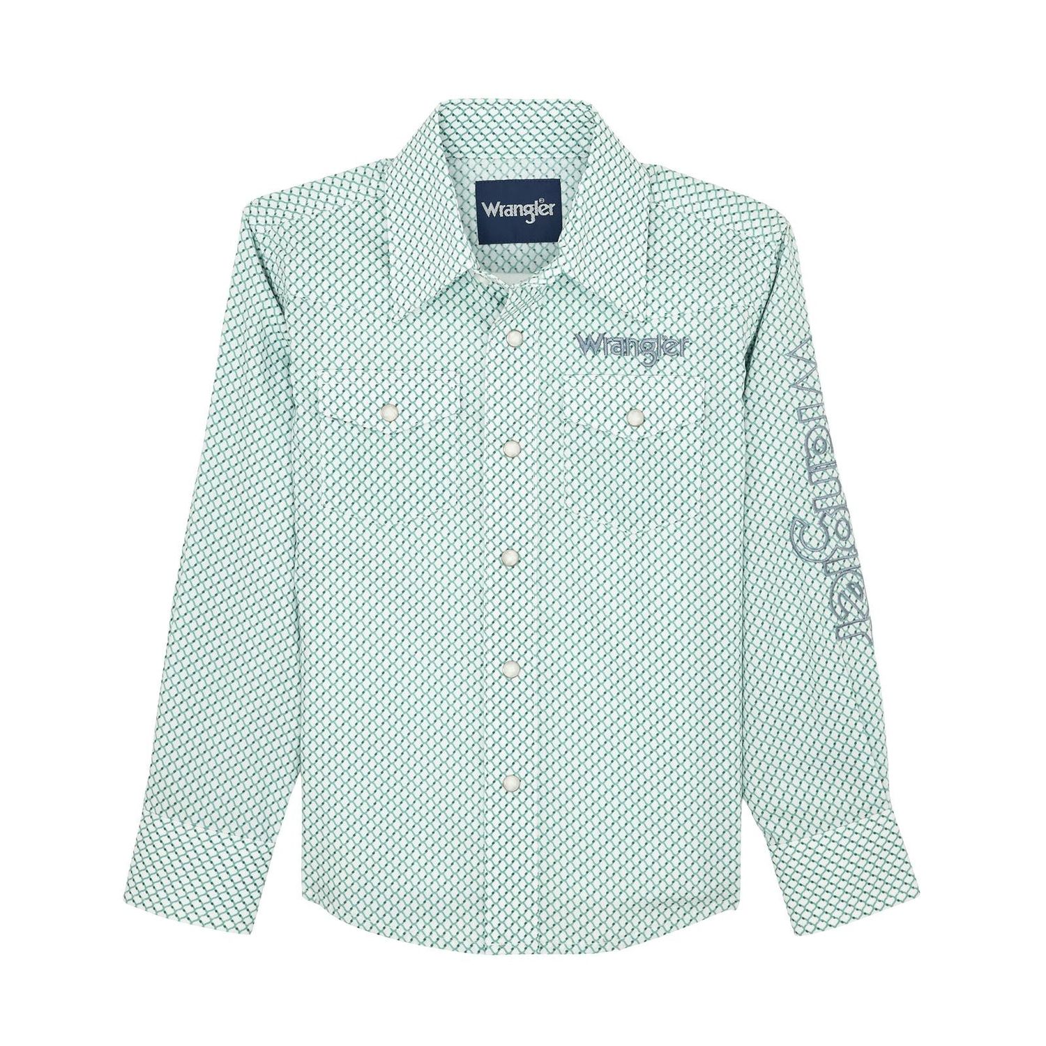 Wrangler Boy's Logo Long Sleeve Shirt - White/Teal