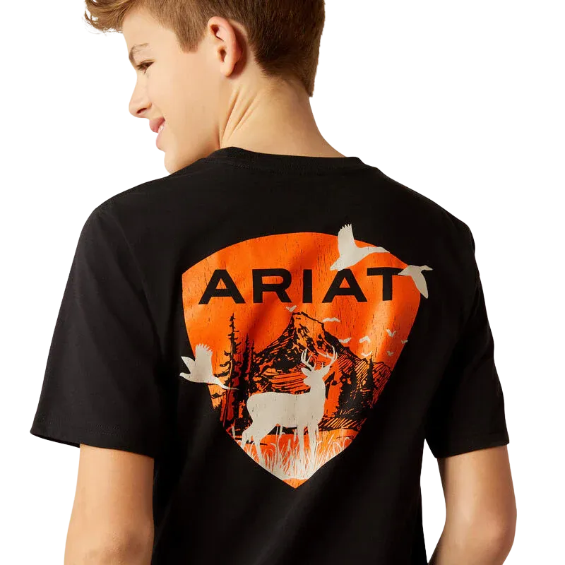 Ariat Boy's Outdoor Game Short Sleeve Tee Shirt - Black, Size: XS