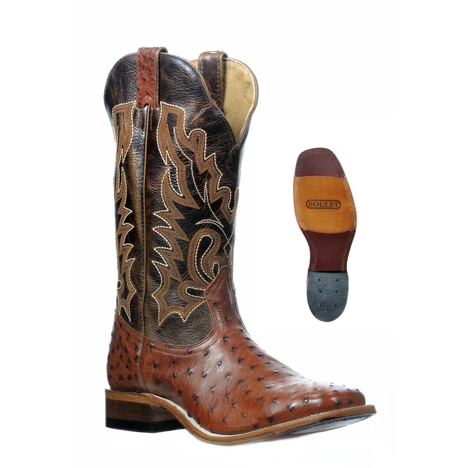 Boulet Men's Western Ostrich Boots - Damiana Moka