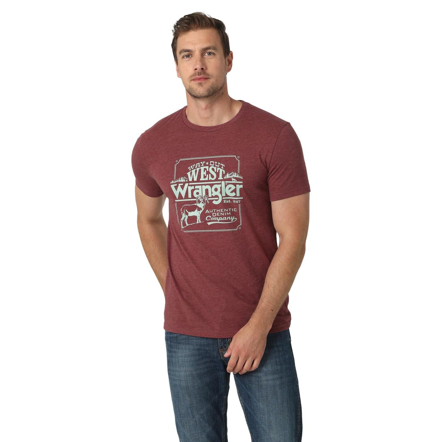 Wrangler Mens Short Sleeve T-Shirt - Burgundy
