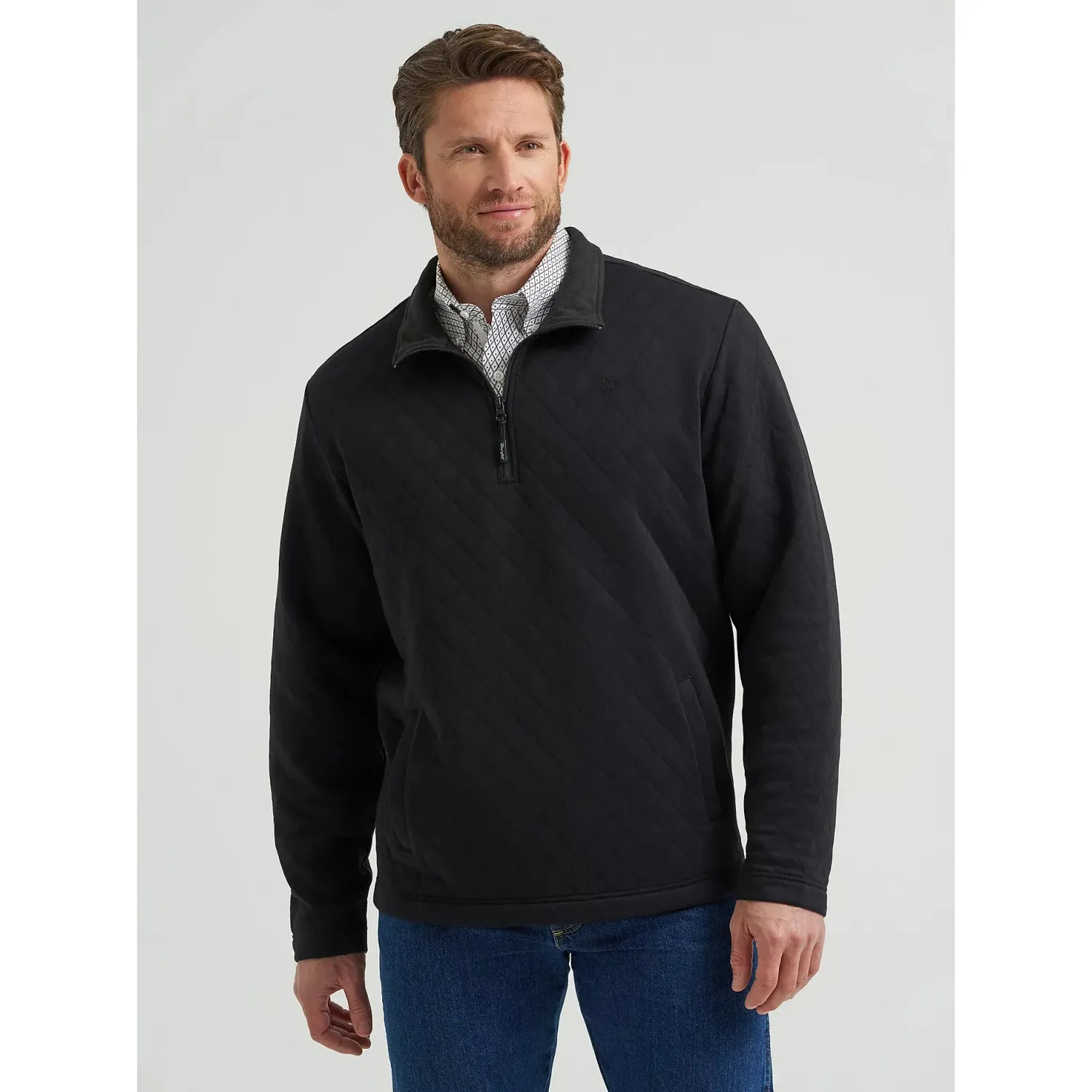 Wrangler Men's George Strait 1/4 Zip Quilted Pullover Hoodie - Multiple Colours, Colour: Black, Size: S