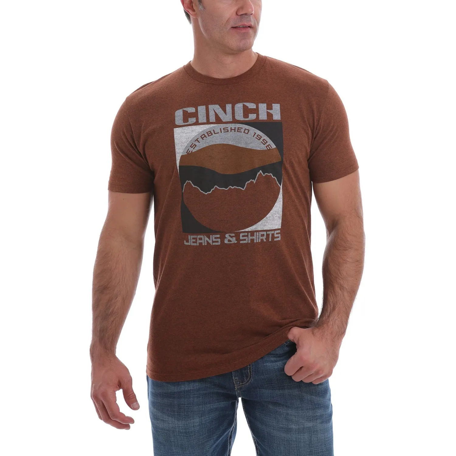 Cinch Men's SS Tee - Heather Brown, Size: SMALL