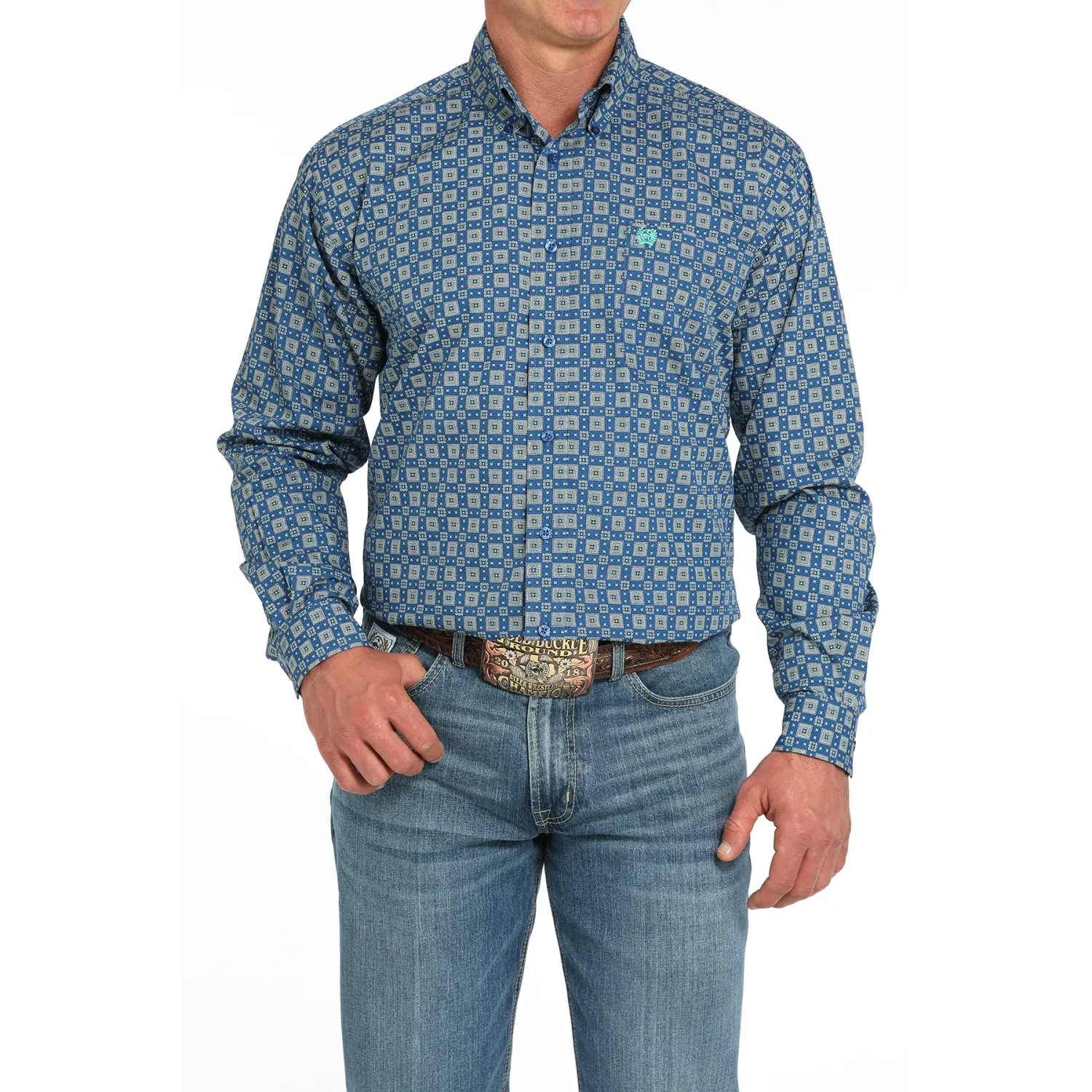 Cinch Men's Long Sleeve Print Shirt-Royal Blue - MTW1105929
