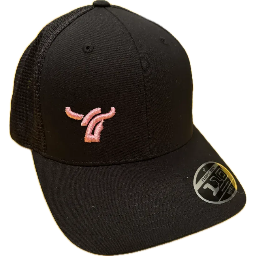 B8 Ranch Apparel 110 Flexfit Black Mesh with Small Baby Pink Logo - Multiple Colours, Color: Black