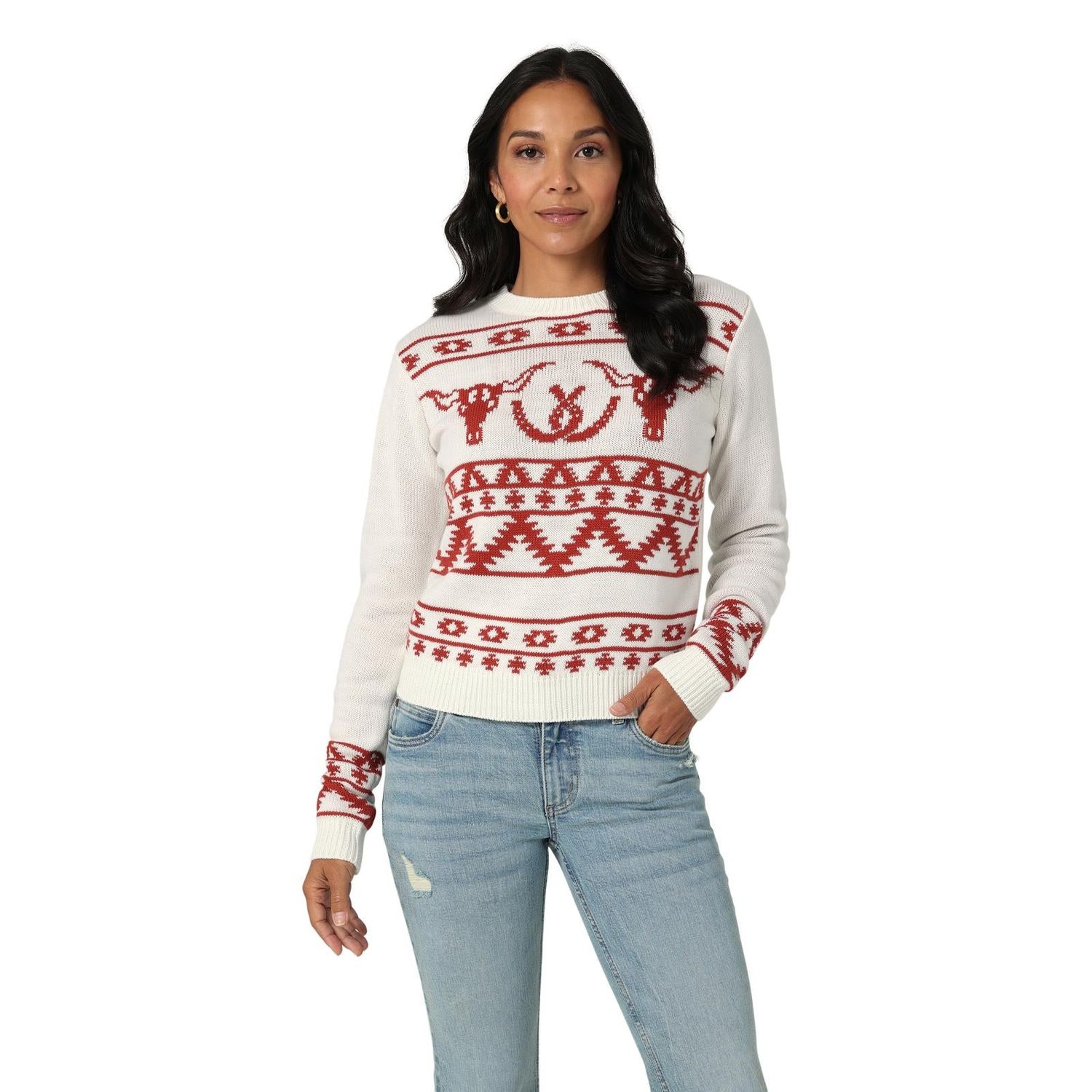 Wrangler Women's Retro Western Vintage Sweater - White