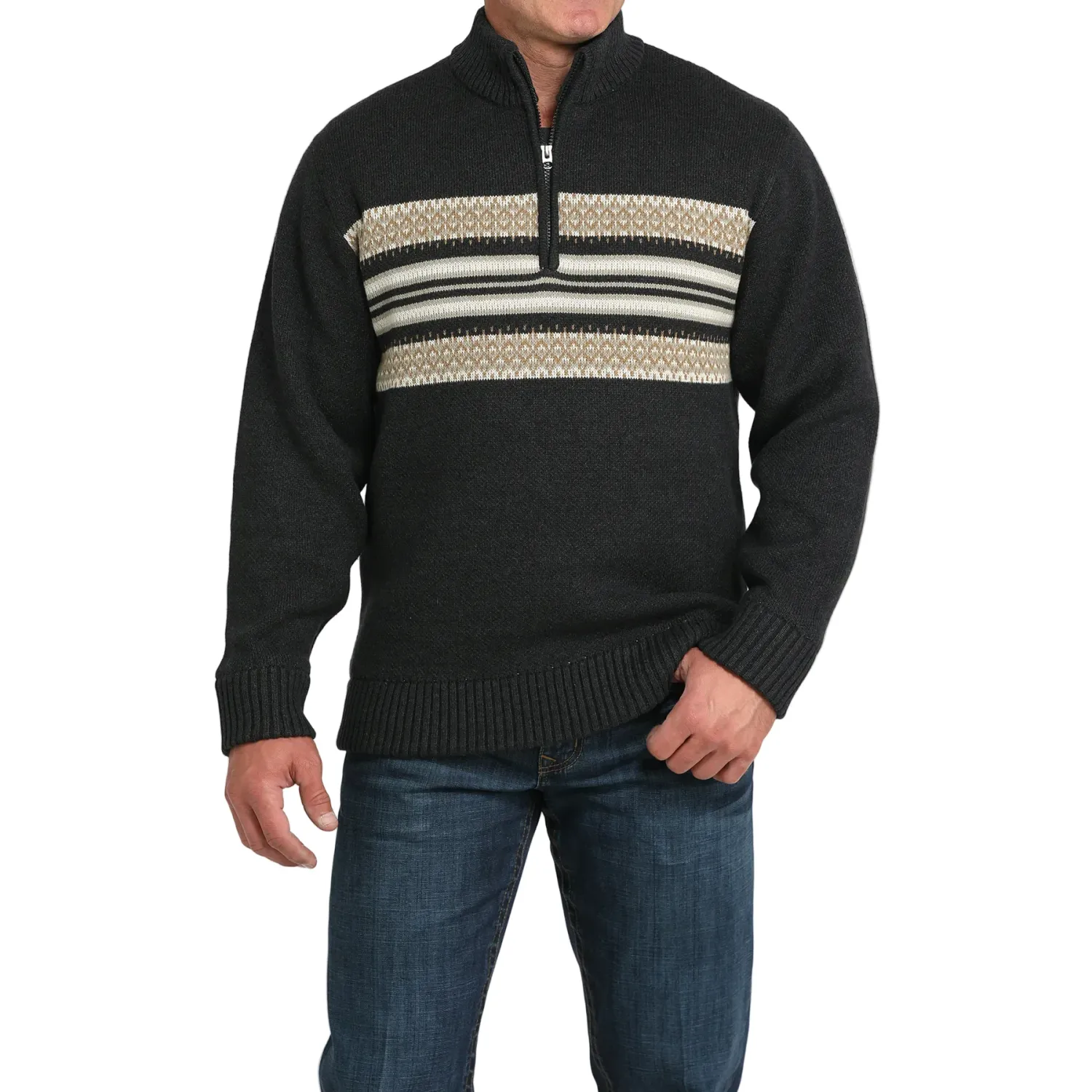 Cinch Men's Long Sleeve 1/4 Zip Sweater - Charcoal