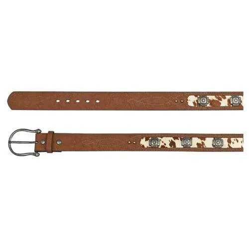 Catchfly Women's Belt Brown W/ Cowhide Inlay &amp; Conchos