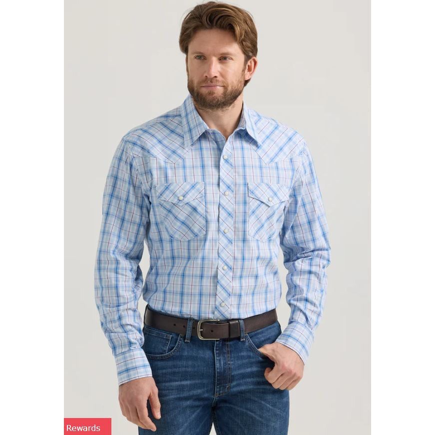 Wrangler Men's 20X Competition Long Sleeve Shirt - Blue/White