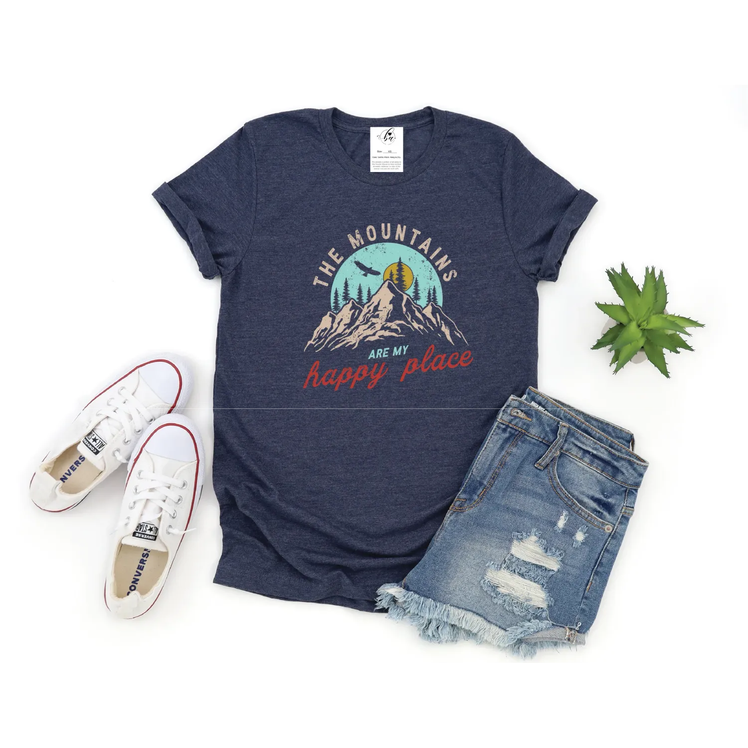 Blonde Ambition Women's Short Sleeve The Mountains are My Happy Place- Heather Navy