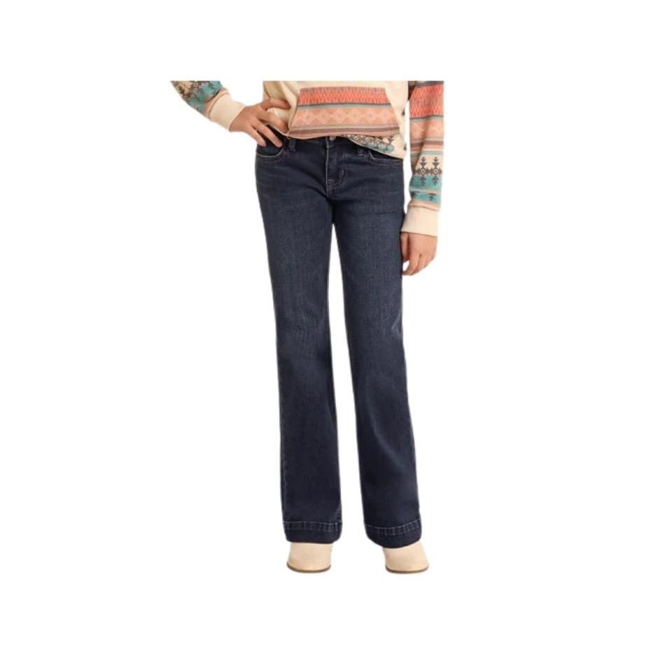 Rock &amp; Roll Girl's Rope Embroidered Trouser - Dark Wash