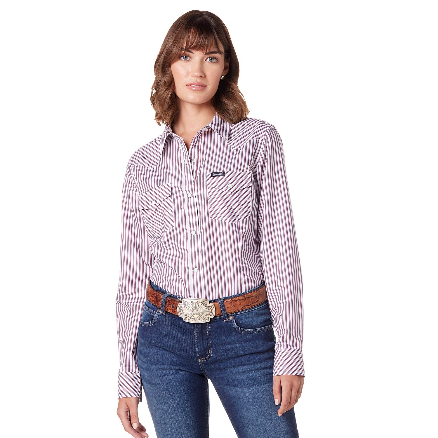 Wrangler Women's Retro Long Sleeve Shirt - White/Red