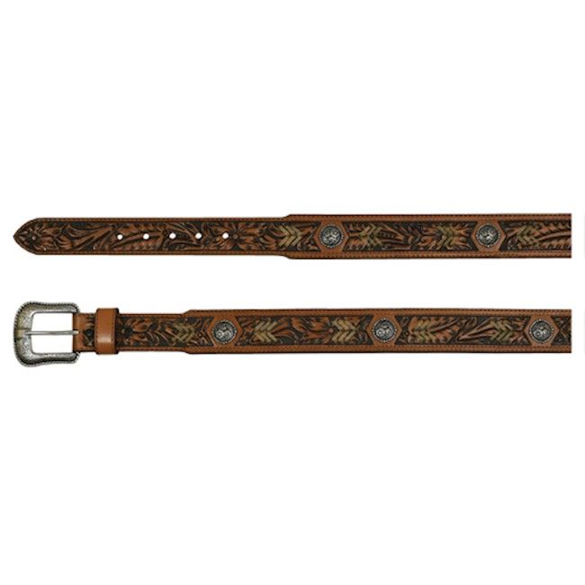 JP West Mens Belt - Tooled w/Rawhide