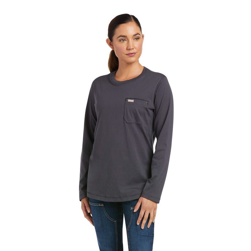 Ariat Womens Rebar Workman High Voltage LS T-Shirt Per Grey