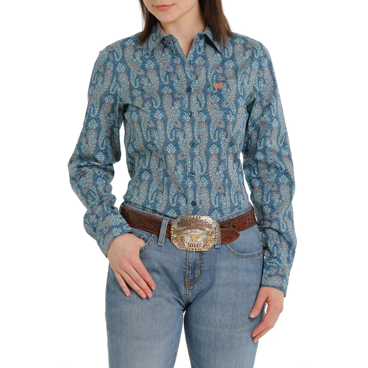 Cinch Women's Print Button-Down Shirt - Blue