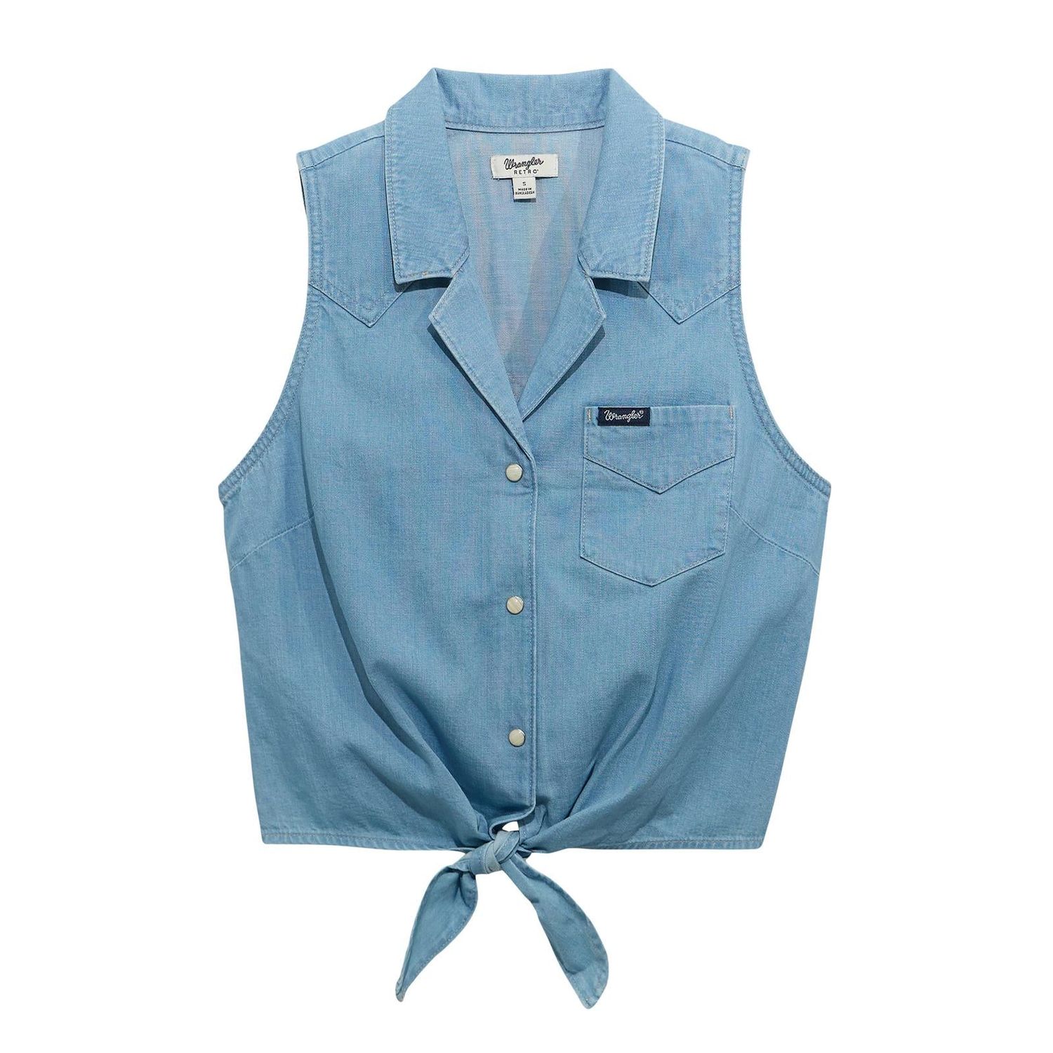 Wrangler Women's Punchy Denim Sleeveless Front Tie Shirt - Light Denim