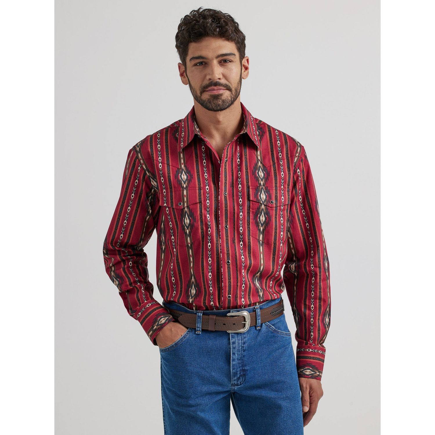 Wrangler Men's Checotah Long Sleeve Classic Fit Shirt - Red