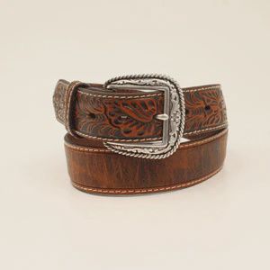 Ariat Men's Marbled Floral Embossed Tab Western Belt - Brown