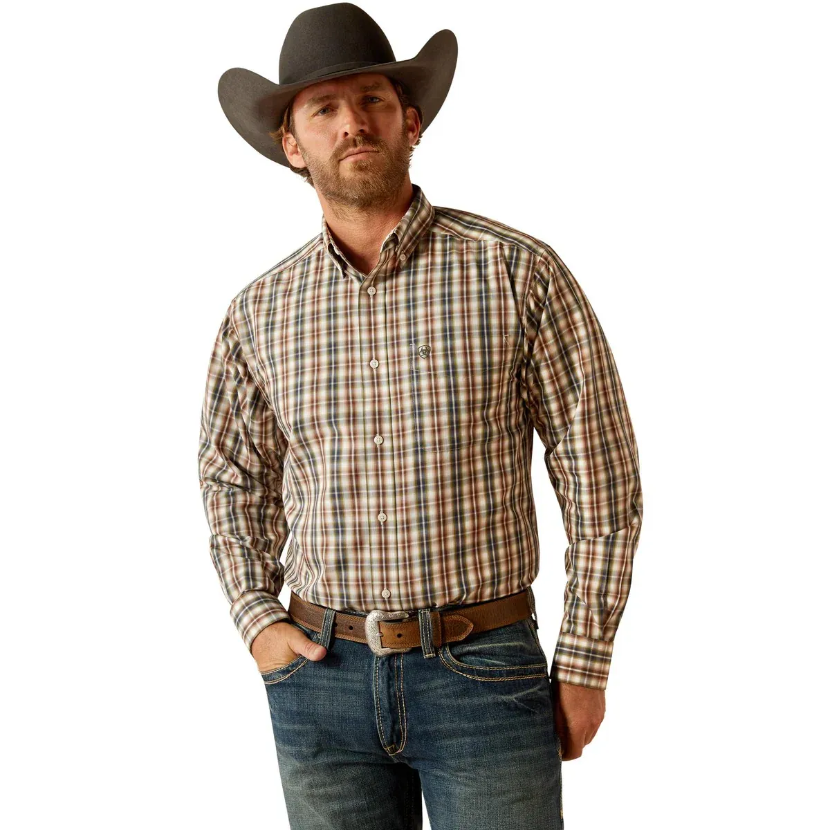 Ariat Men's Wrinkle Free Folk Classic Fit Long Sleeve Shirt - Brown