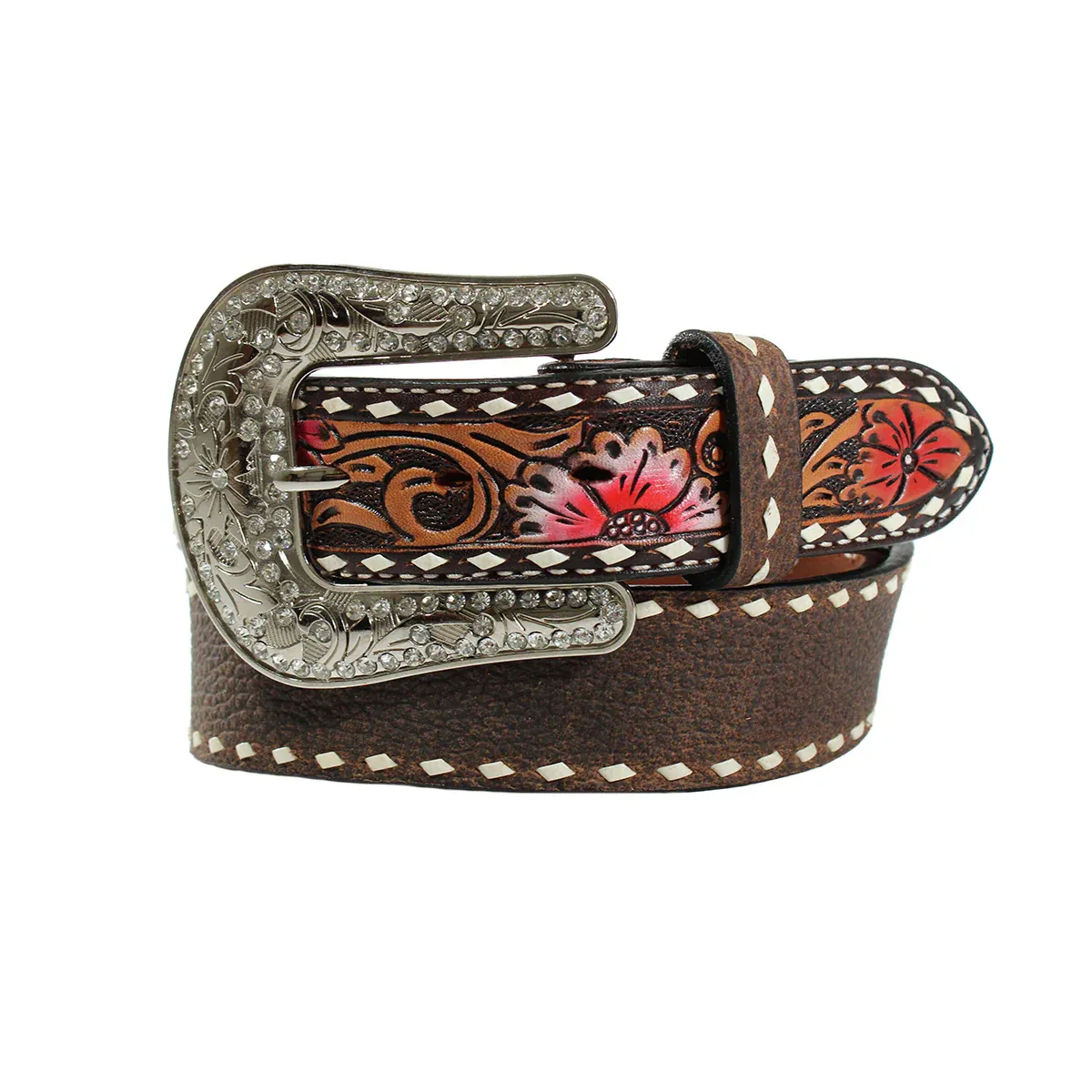 Angel Ranch Ladies Printed Floral Belt - Brown, Size: S
