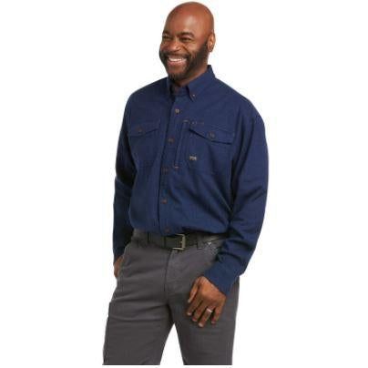 Ariat Men's Rebar Flannel Distressed LS Work Shirt - Dark Blue