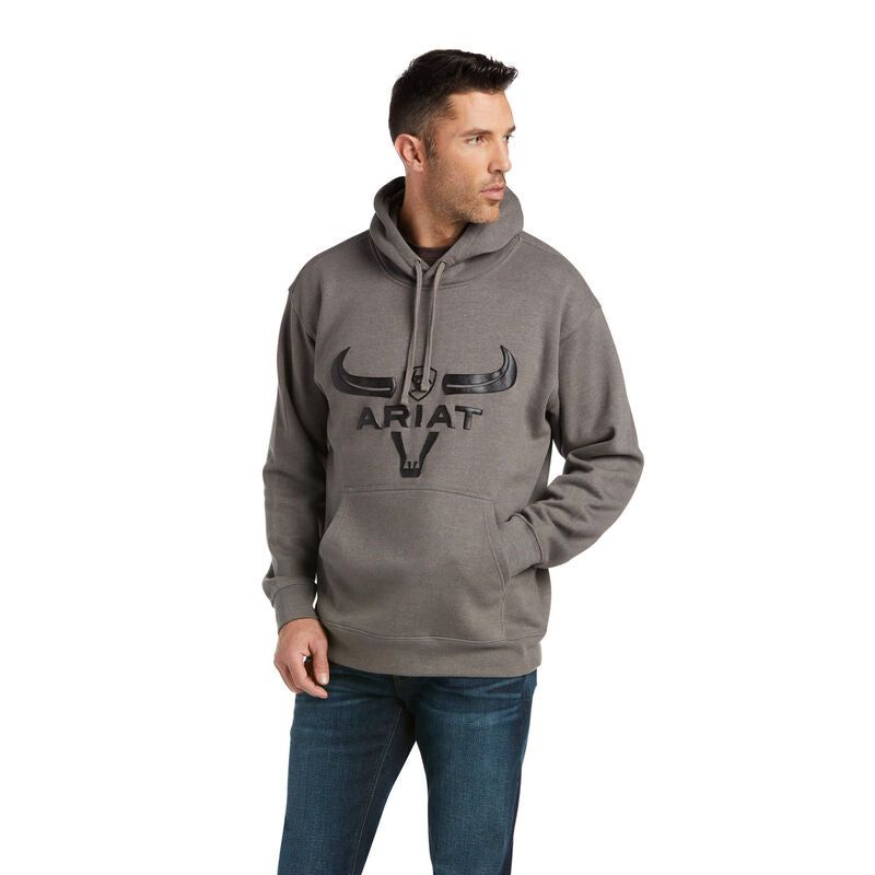 Ariat Mens Basic Hood Sweatshirt Charcoal Heather Steer Head
