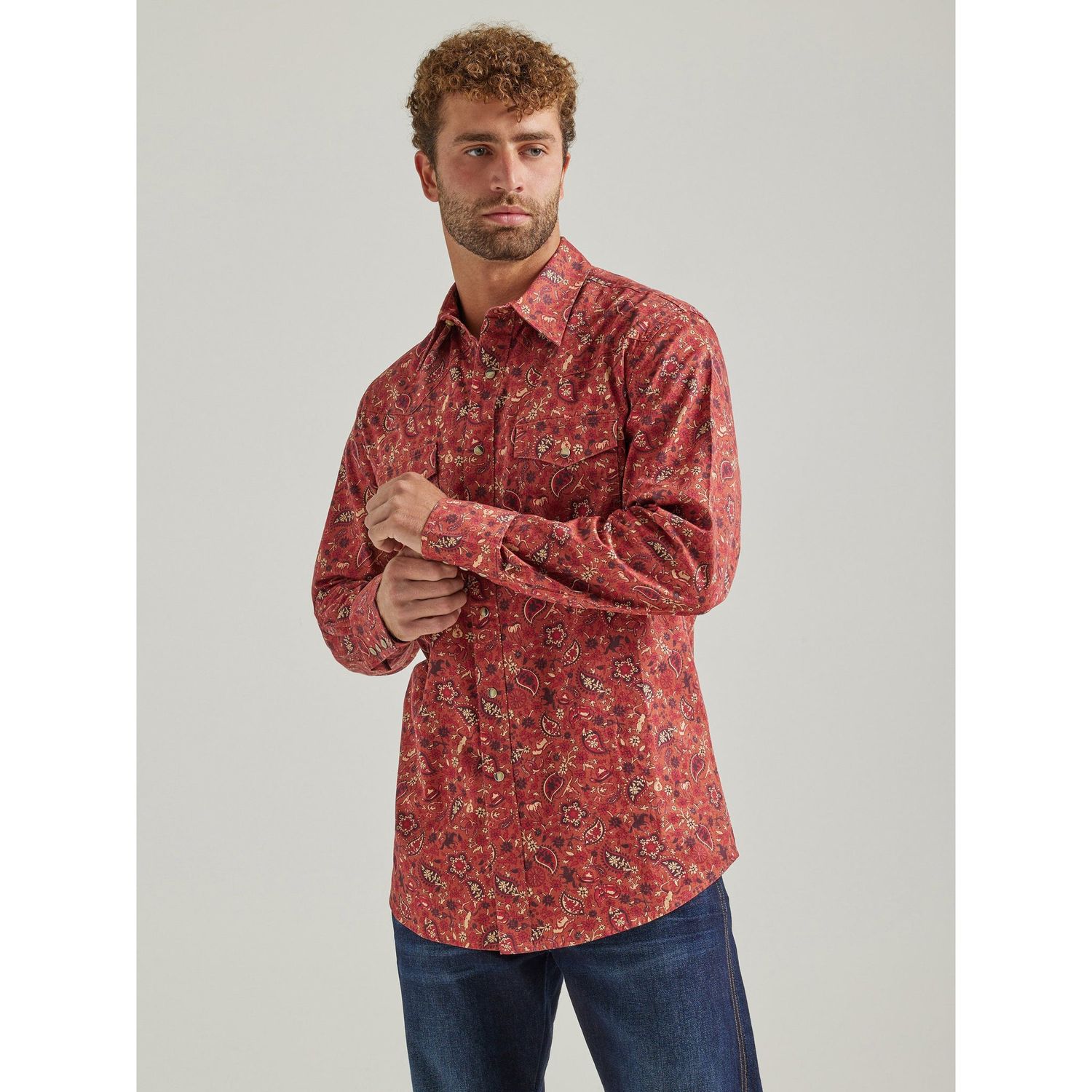 Wrangler Men's Coconut Cowboy Long Sleeve Classic Fit Shirt - Red