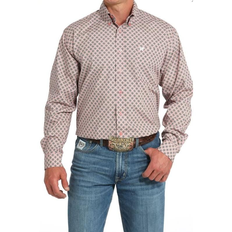 Cinch Men's Long Sleeve Print Shirt- Pink - MTW1105911