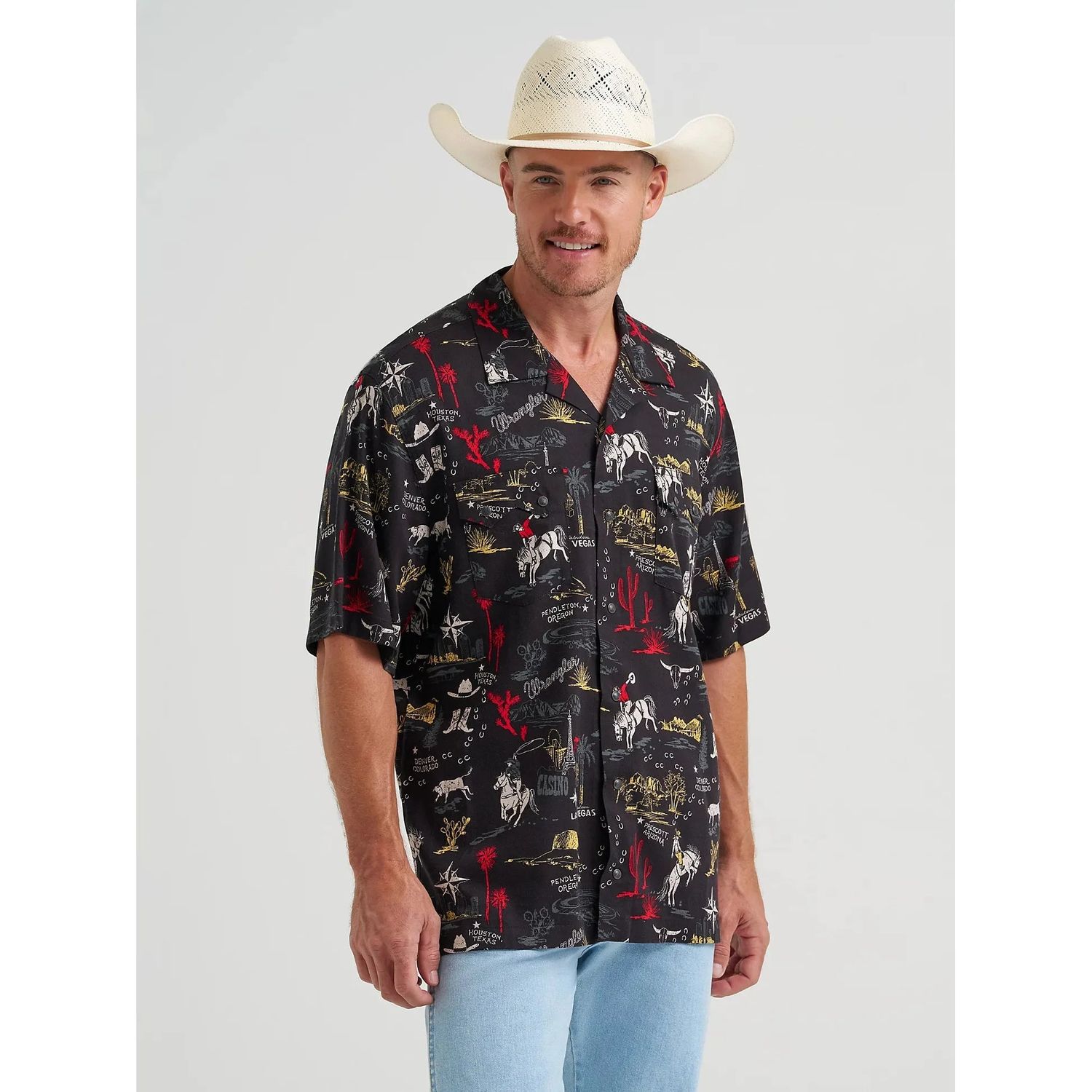 Wrangler Men's Coconut Cowboy Short Sleeve Shirt- Black Stallion