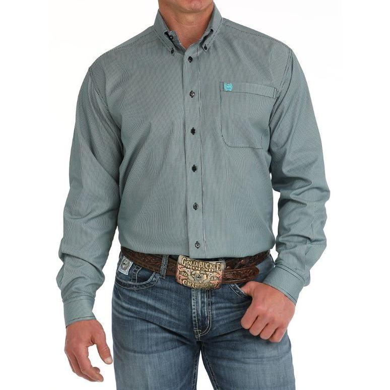 Cinch Men's Long Sleeve Tencel Striped Button Down Western Shirt- Black