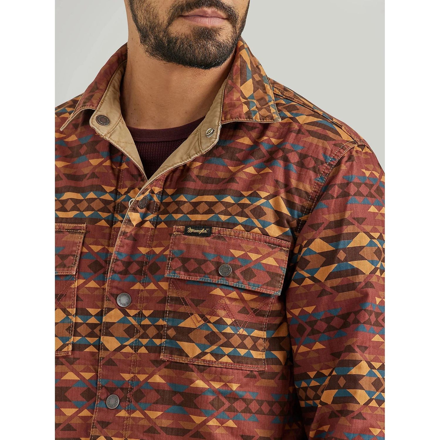 Wrangler Men's Long Sleeve Reversible Quilted Shirt Jacket - Clay