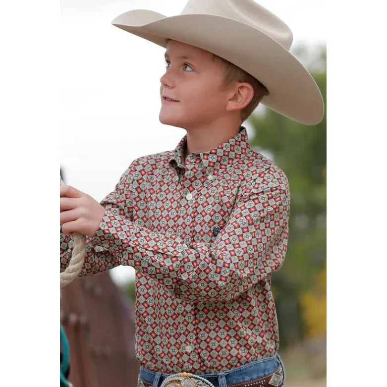 Cinch Boy Long Sleeve Button Down Geometric Print - Multi