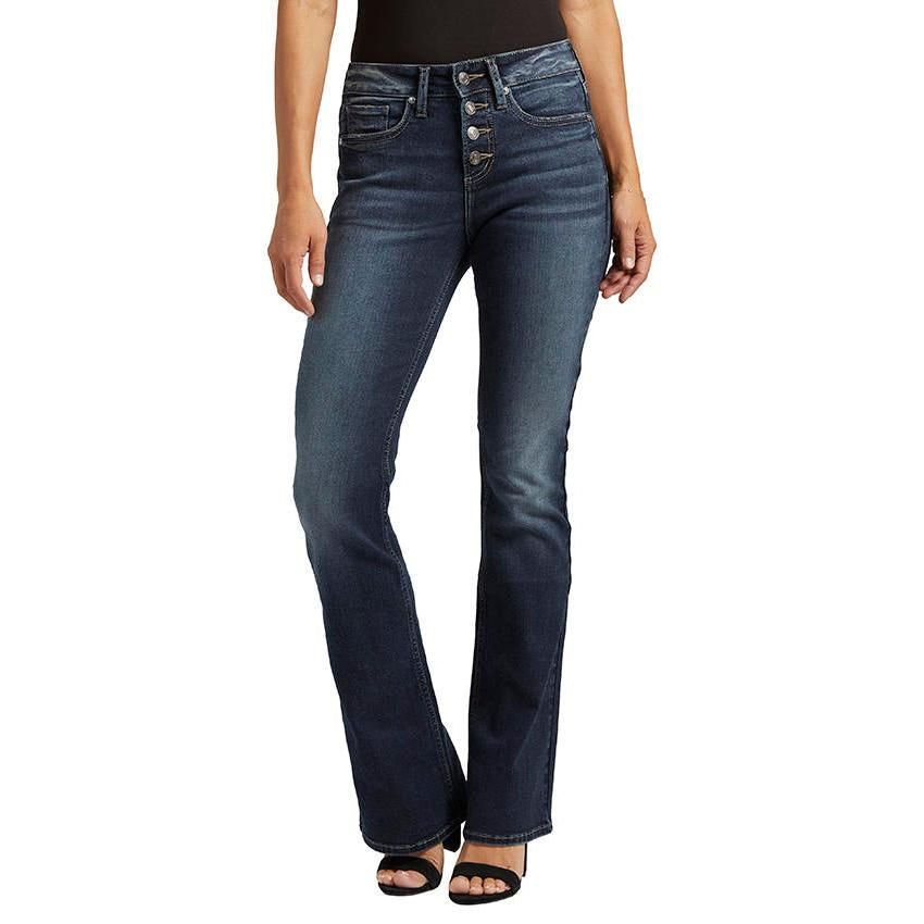 Silver Women's Suki Midrise Buttonfly Bootcut Jeans- Indigo