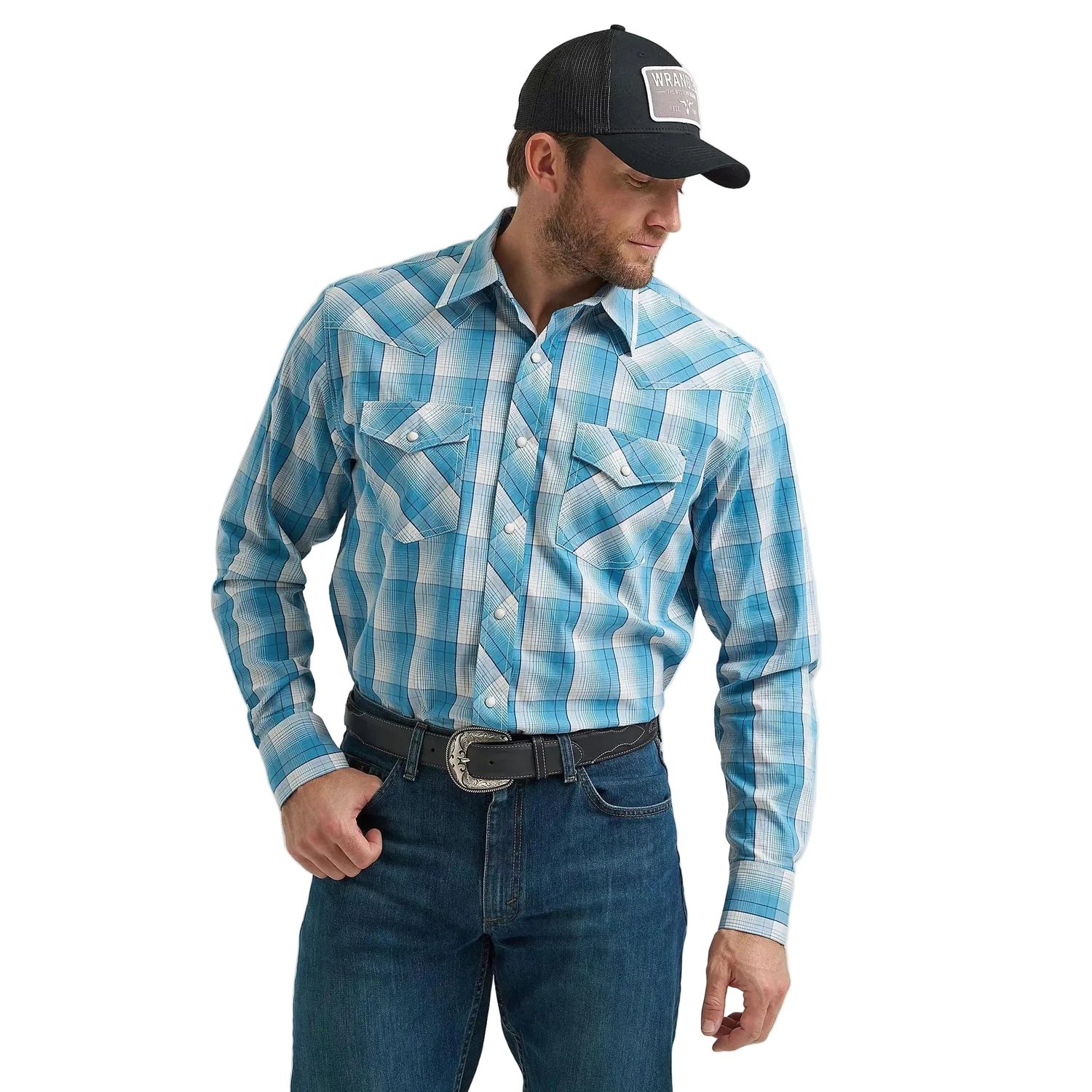 Wrangler Men's 20X Competition Advanced Western Long Sleeve Shirt - Sky Plaid