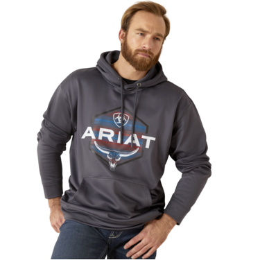 Ariat Men's Logo Tek Fleece Hoodie - Odyssey Grey Heather