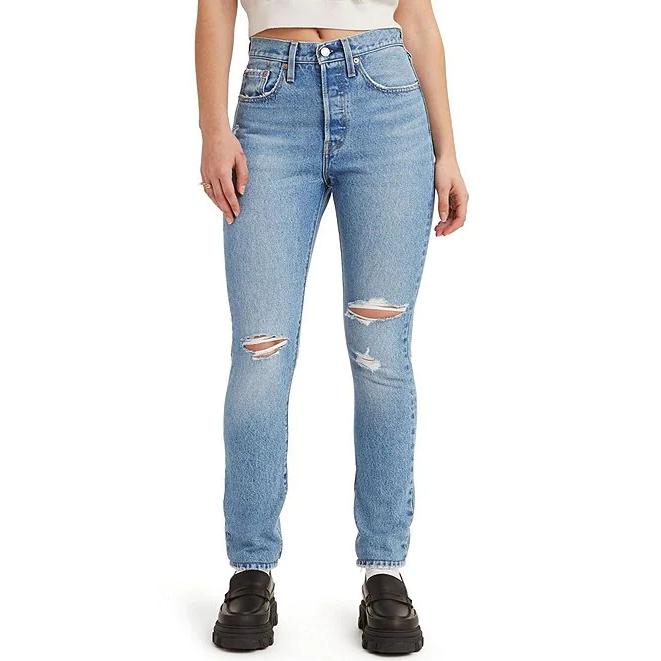 Levi Womens 501 Skinny Jeans - Medium Indigo Deconstructed