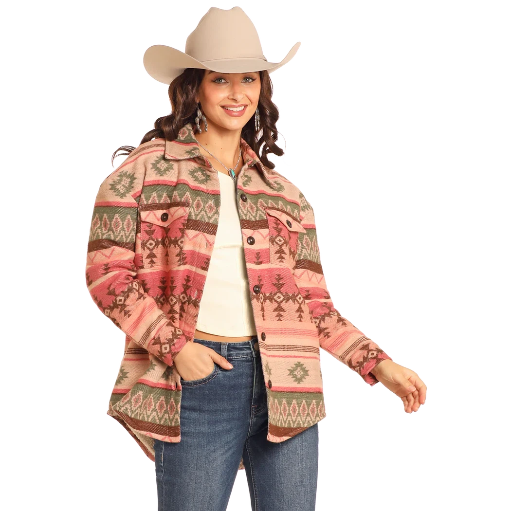 Rock &amp; Roll Aztec Shacket- Pink