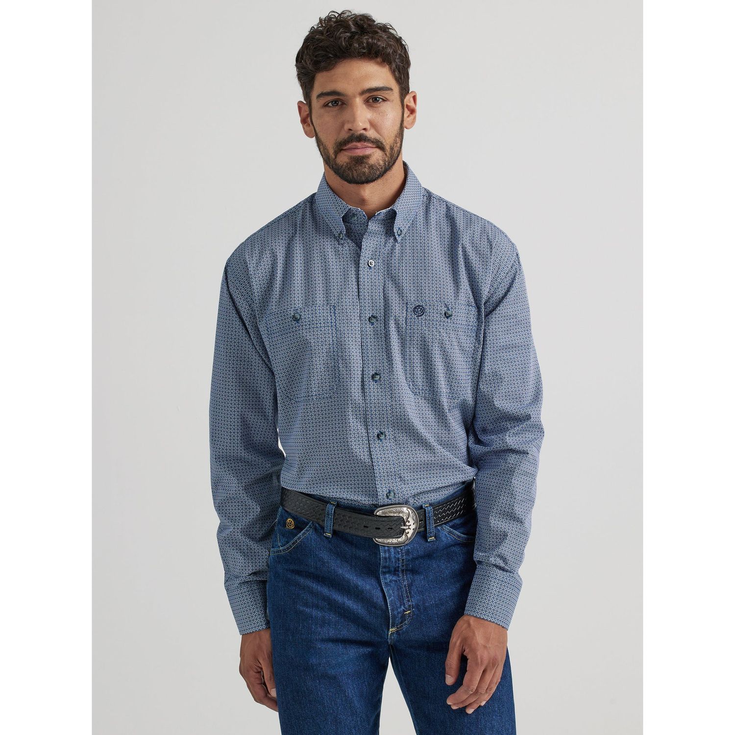 Wrangler Men's George Strait 2 Pocket Long Sleeve Shirt - Navy