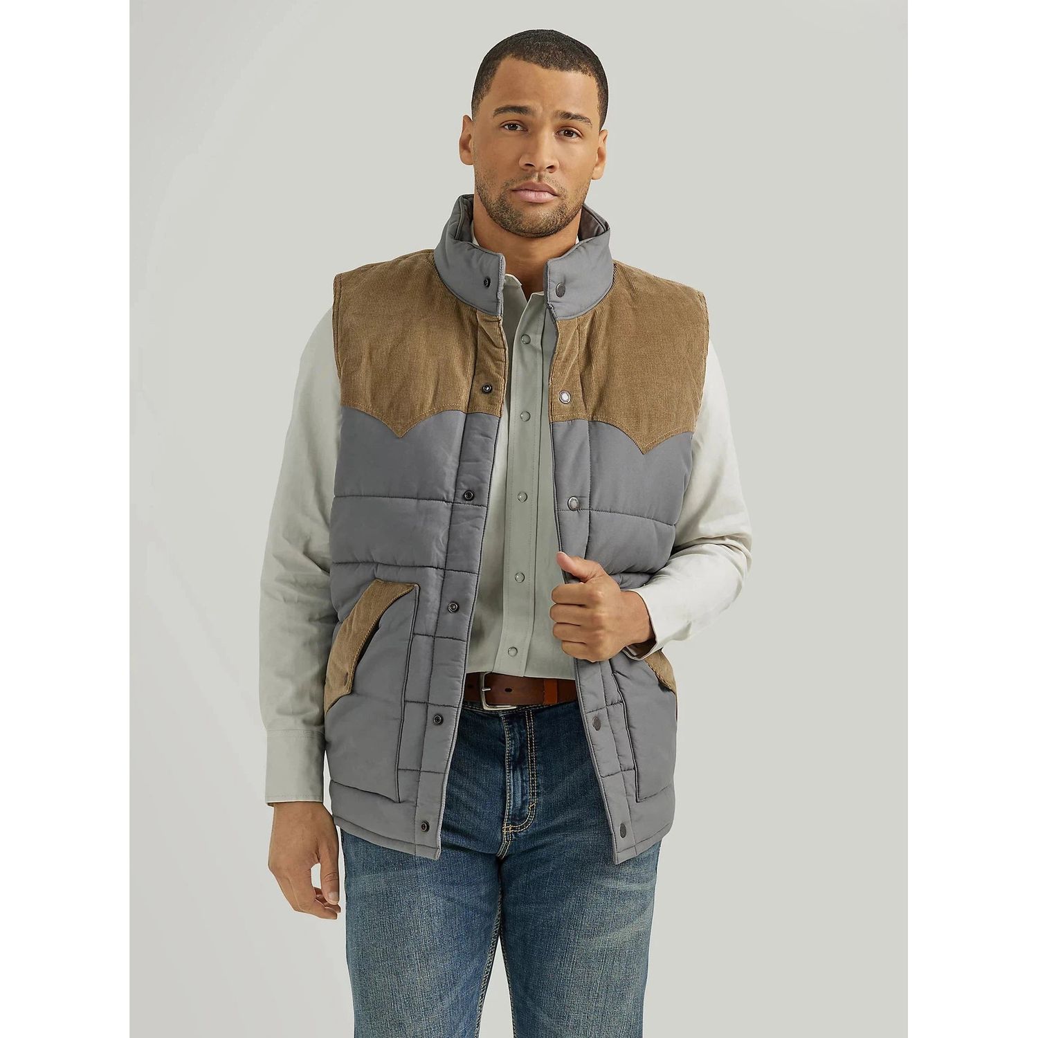 Wrangler Men's Corduroy Yoke Puffer Vest- Fence Post