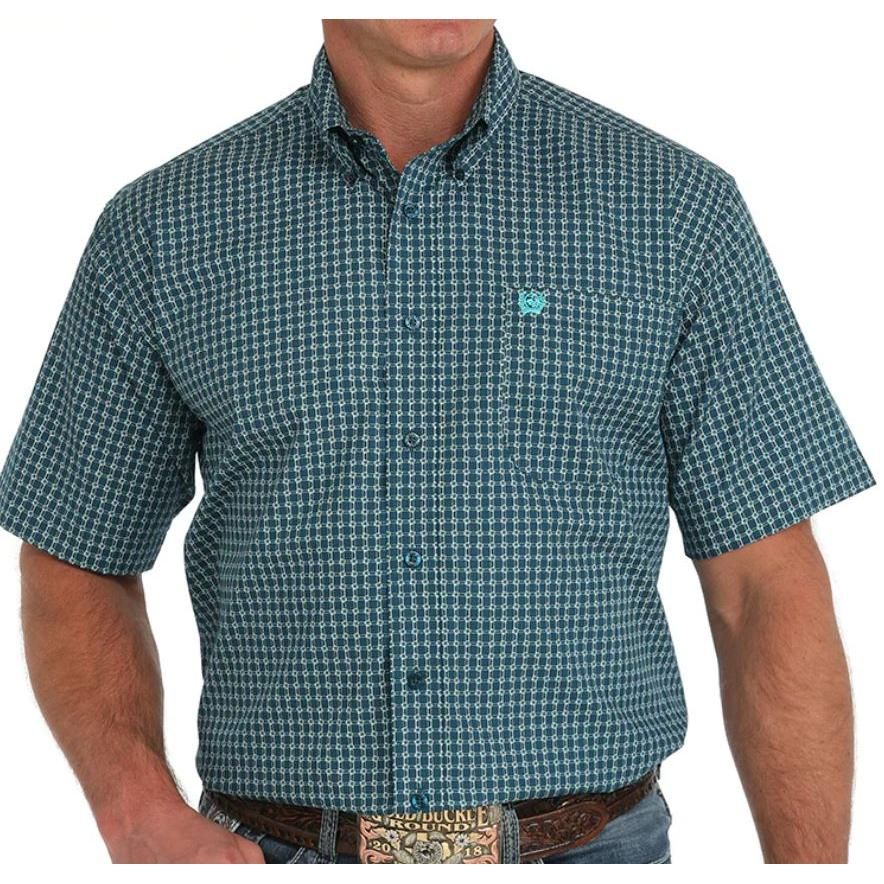 Cinch Men's Short Sleeve Print Shirt- Blue